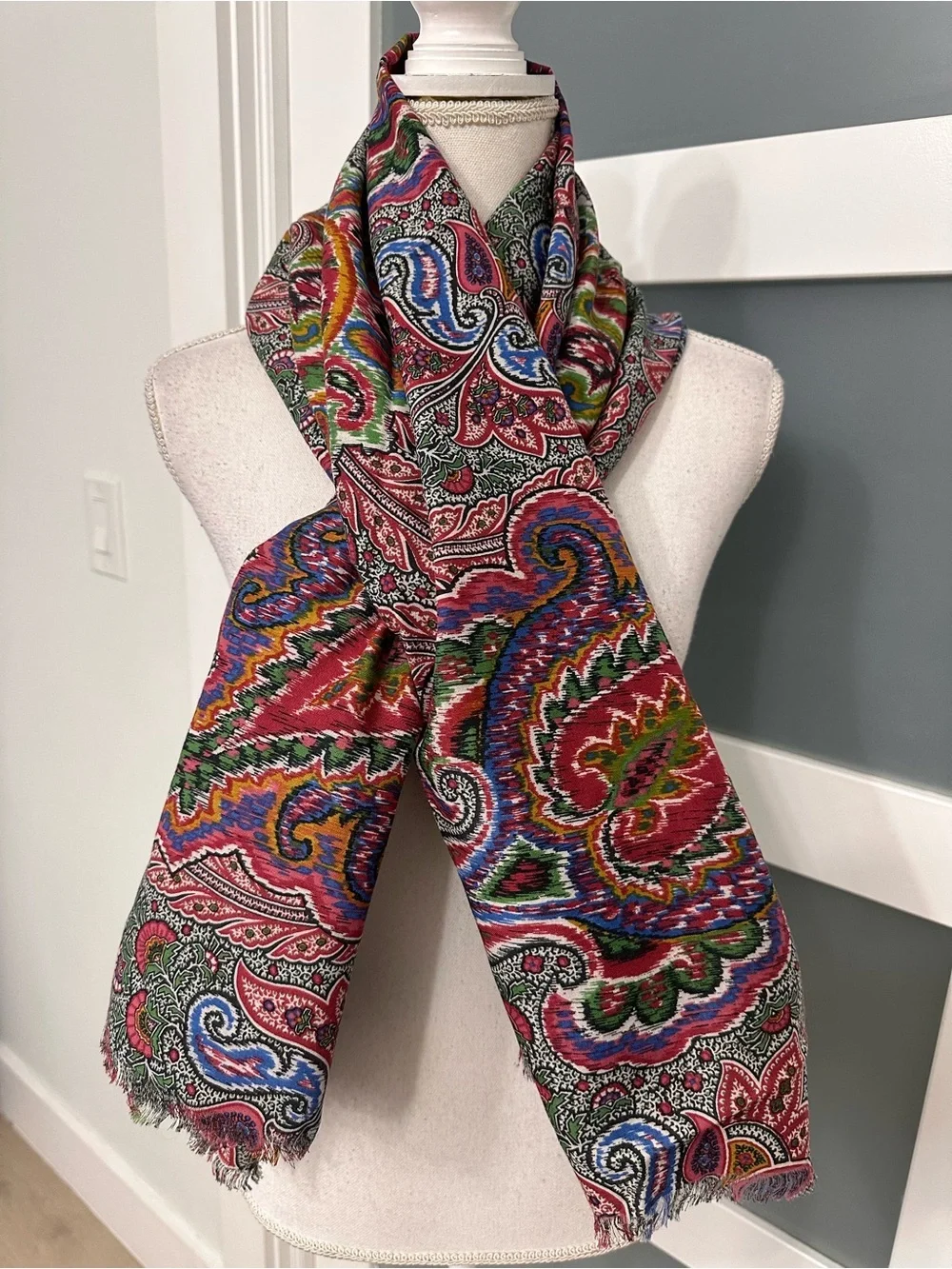Vtg Patrick Frey Paris Paisley Wool Silk Scarf Shawl Tablecloth 49”x49” Luxe Art